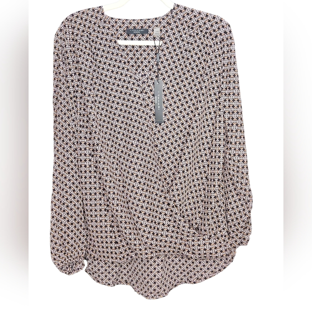T Tahari Woman's Printed Wrap Blouse – Size 1X, NWT